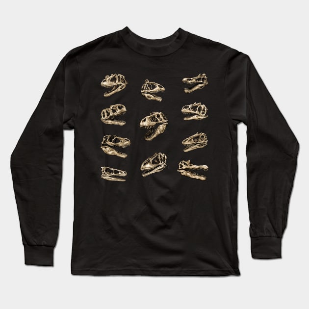 Dinosaur Skull Sticker Set Theropods Long Sleeve T-Shirt by CassWArt